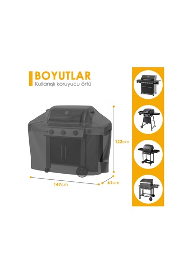 Haegs Bbq Mangal Örtüsü, Barbekü Grill Brandası, Su Geçirmez, Mangal Koruma Örtüsü - 147-61-122 Cm