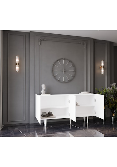 Enwood Capella Beyaz Mdf 4 Kapaklı Raflı 140 Lık Konsol