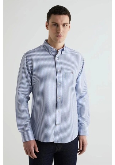 Gant Erkek Mavi Regular Fit Klasik Yaka Çizgili Gömlek-14901