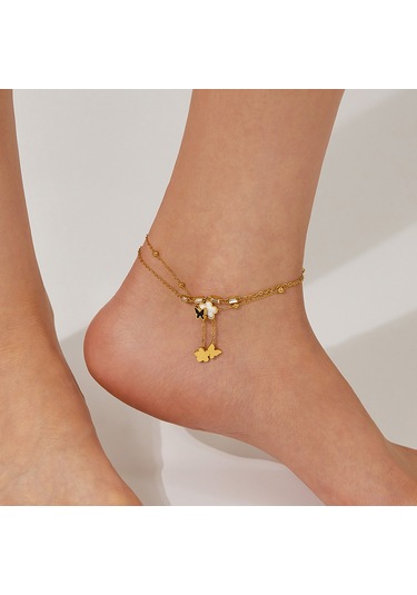 Sones Opk Gz192 Basit Narin Püskül Kelebek Çiçek Çift Katmanlı Paslanmaz Çelik Bileklikler Altın