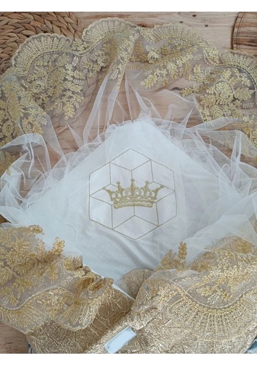 Yenidoğan Ultralüks Piramit Desenli Güpürlü Bebek Battaniyesi Kundak Gold Gold