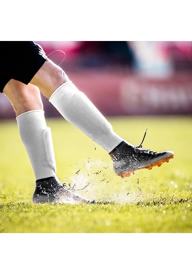 Yaozixa 3 Çift Futbol Çorabı Beyaz + 3 Çift Bacak Kollu Koruyucu Beyaz - Poliester - 39-46 Numara Gümüş