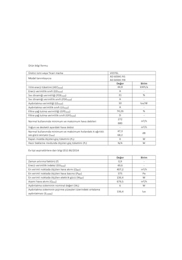 Vestel AD-60041 RS 60 CM Ankastre Davlumbaz