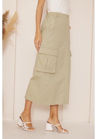 Darlin Moda Haki Gabardin Midi Boy Etek Dm2032 Haki