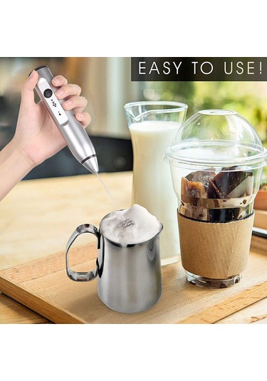 Hfambition Elektrikli Şarjlı Mikser: Kahve Süt Çay Karıştırıcı, Pastry Krem Baloncuk Oluşturucu, 3 Hızlı Ayar, Gümüş Diğer