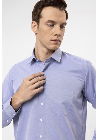 SÜVARİ Mavi Regular Armürlü Klasik Yaka Gömlek Mavi