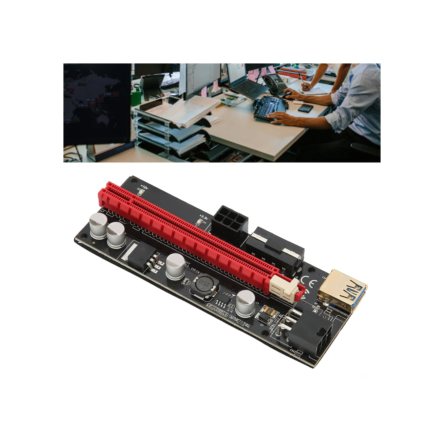 Xiyyadms Pcıe Riser 1x-16x Grafik Kart Genişletici, Usb3.0 Kablolu, 4+6pin Güç Arayüzü, Sabit Kanca Tasarımı, Anakart Yükünü Azaltır, Madencilik Uyumlu Ver009s