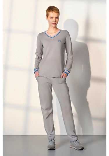 Doreanse Kadın Gri Renkli V Yaka T-shirt Pijama Takımı 25k4044-standart Gri
