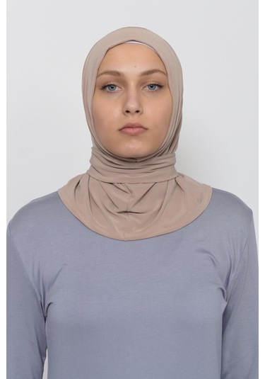 Çıtçıtlı Hazır Eşarp Hijap Koyu Bej