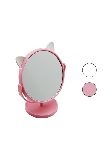 6 İnç - 15cm - Yuvarlak Kulaklı Renkli Plastik Makyaj Aynası Ayaklı 4741 Gri - Gümüş