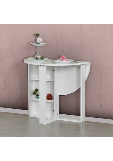 Pasifichome Middle Beyaz Açılır Kapanır Mutfak Masası / Yuvarlak Yemek Masası