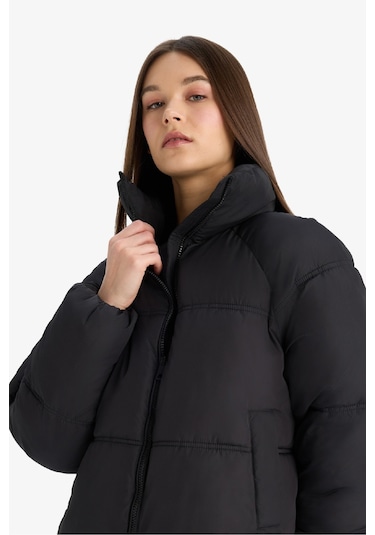 Defacto Su Geçirmez Regular Fit Dik Yaka Fermuarlı Şişme Mont E8690ax25aubk27 Siyah