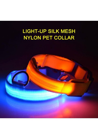 Geeroyoo Gece Görünürlüğü Artıran Suya Dayanıklı Led Nylon Köpek Tasması - Sarı, S Boy Sarı