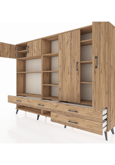 Arges Dolap 12 Raflı 4 Çekmeceli 4 Kapaklı 220x30x163 Çam-çam Çam-çam