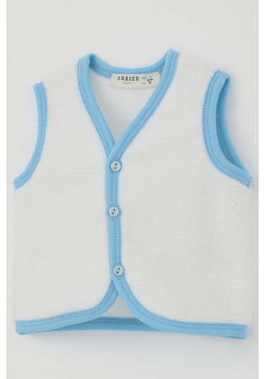 Breeze Erkek Bebek Polar Yelek Düğmeli 0-9 Ay, Beyaz Beyaz