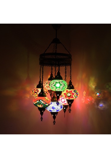 Dekoratif RENKLİ AVİZE DESENLİ EL YAPIMI 7 Lİ BÜYÜK BOY AVİZE