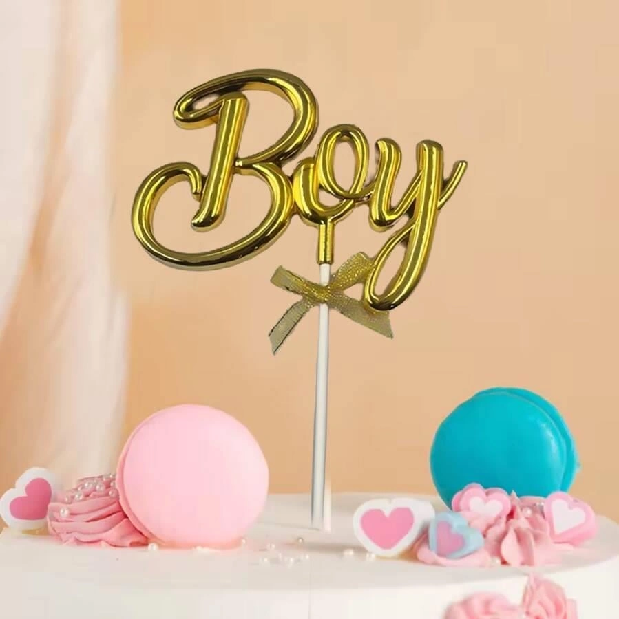 Pasta Üstü Çubuklu Süs Krom Cinsiyet Partisi Baby Shower Altın Boy Yazılı Çubuk Diğer