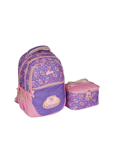 Relaxion Pembe Kalpli İlkokul Çantası Beslenme Çantalı 1350-14
