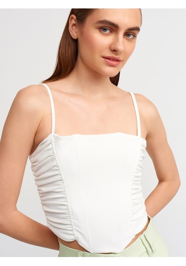 Dilvin 20129 Büzgülü Detaylı Crop Top