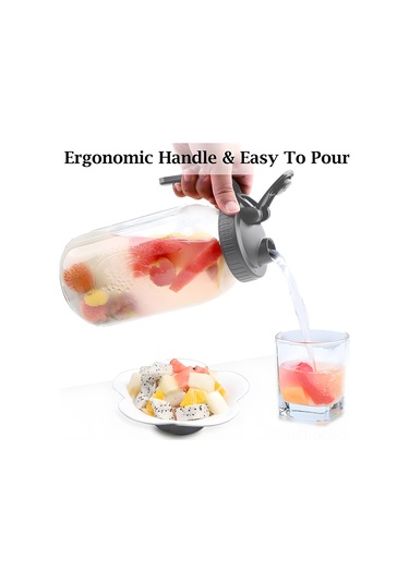 Qingmipy Sızdırmaz Geniş Ağızlı Cam Sürahi, 2 Litre Filtreli Soğuk Demleme İçecek Kabı, Su/meyve Suyu/çay/süt İçin Gri