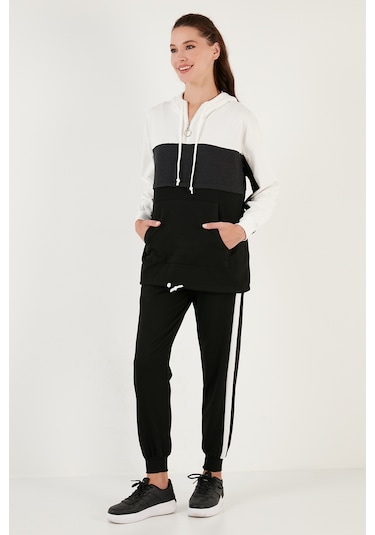 Lela Renk Bloklu Regular Fit Kapüşonlu Spor Bayan Takım 5863835 Antrasit