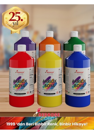 Red Rose Ara Renkler Akrilik Boya 6'lı Set 6 x 1 KG