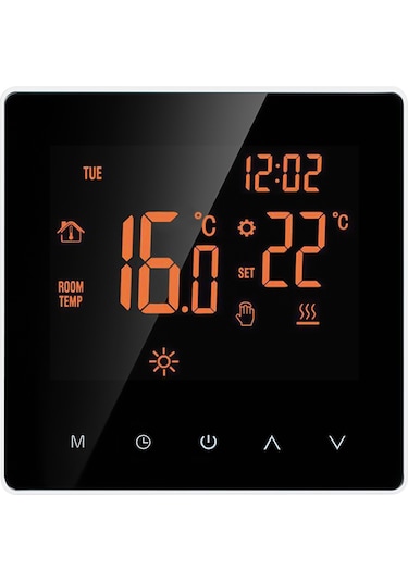 Geeroyoo Ev Okul Ofis Otel İçin 16a Dokunmatik Ekranlı 7 Gün Programlanabilir Elektrikli Isıtıcı Termostati - Turuncu Arka Işık Beyaz Tuş