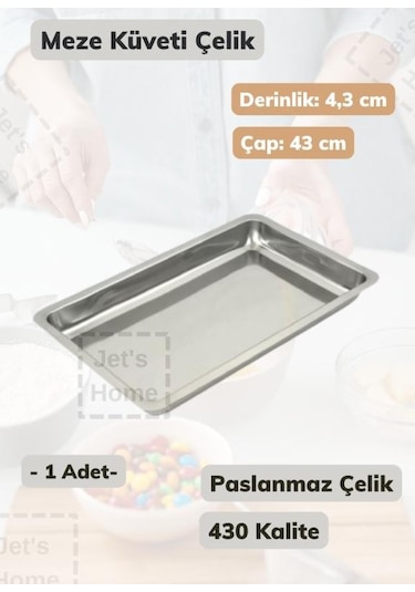 Çelik Meze Küveti 43 Cm Paslanmaz Çelik Tabak Gri