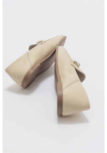 Luvishoes F03 Ekru Bej Cilt Deri Kadın Babet Bej - Ekru