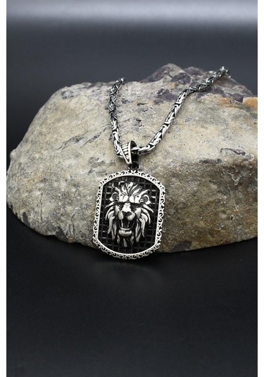Aslan Figürlü 925 Ayar Gümüş Kolye Kral Zincir 2mm 902430 Gümüş