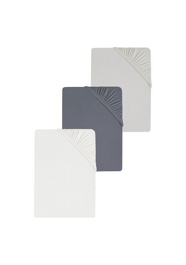 3 Adet Düz Pamuklu Çift Kişilik 200 X 200 Cm Lastikli Penye Çarşaf-gri-beyaz Gri - Beyaz