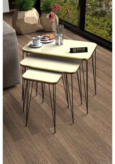 Zigon Sehpa Kr Çift Krem Tel Siyah Ayak Krem