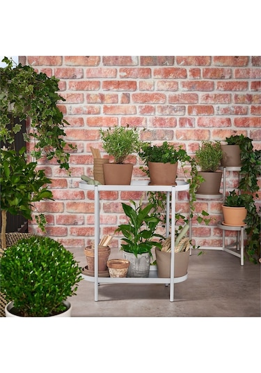2 Katlı Çiçeklik-saksılık Meridyendukkan Açık Gri 56 Cm-çelik İç Dış Mekana Uygun