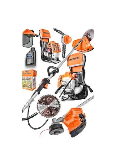 Swazer Sırt Tipi Benzinli Motorlu Tırpan Biçme Makinesi + Çapa Aparatı + Başlık+ 2T Yağ