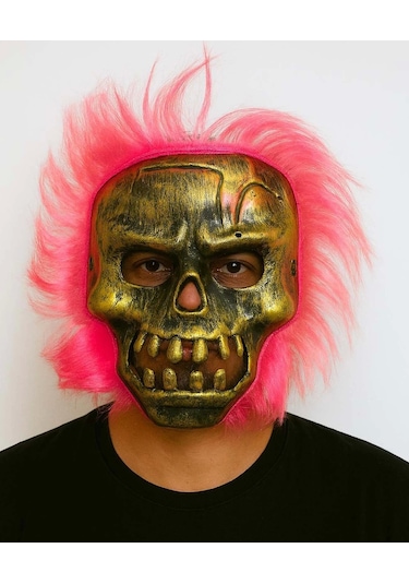 Wild Skull - Bakır Kafatası Pembe Saçlı İskelet Maske Renkli