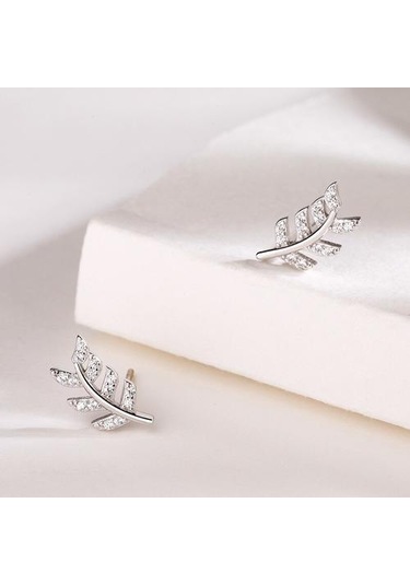 S925 Gümüş Küpe Kadınlar Için Sterling Gümüş 925 Şube Elmas Saplama Küpe Düğün Güzel Takı Hediyeler İçin Küpe Saplama Küpe Altın - Beyaz