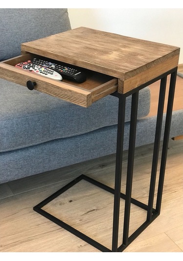 Lambada Masif Ahşap,Çekmeceli Yan Sehpa