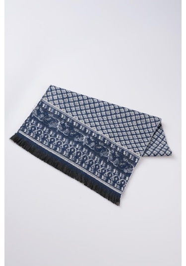 İnce Dokulu Desenli Viskon Şal Kaşkol Atkı Lacivert