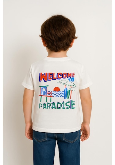 Erkek Çocuk %100 Pamuklu Kabartma Baskılı Tişört 3-4 Yaş 8-9 Yaş Beyaz