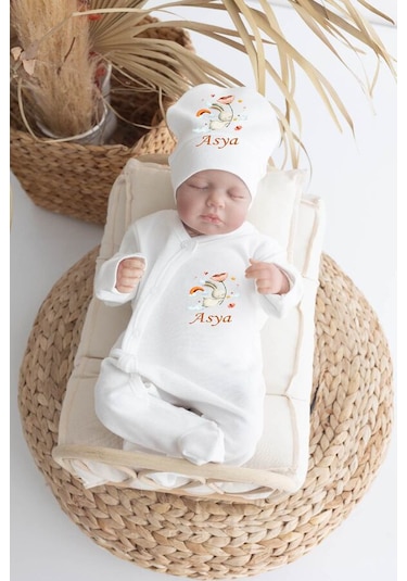 Bebewini Pamuk Baskılı 11'li İsimli Hastane Çıkışı M24 Ekru