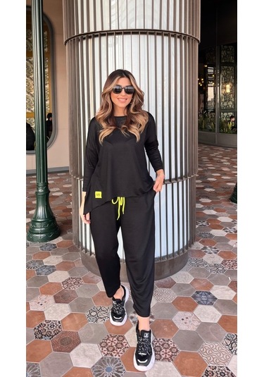 Gülsüm Aydın Kadın Iki Iplik Viskon Pamuk Kumaş Arma Detaylı Ikili Takım Siyah