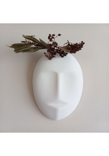 Dekoratif Mask Duvar Vazosu, Duvar Dekoru, Heykel Duvar Süsü, Beyaz