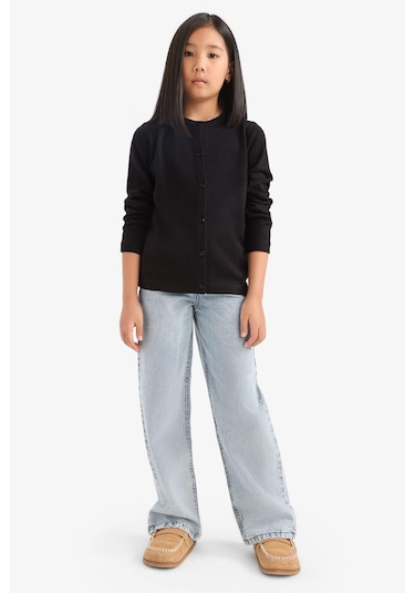 Defacto Kız Çocuk Bisiklet Yaka Düğmeli Hırka N8407a625aubk27 Siyah