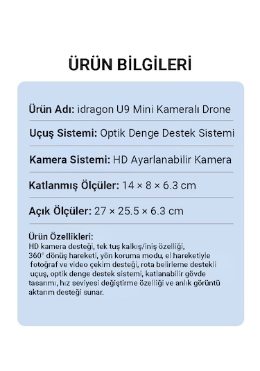 İdragon U9 Katlanabilir Mini Drone Ekranlı Kumanda Fırçasız Motor Hd Kamera Çift Bataryalı