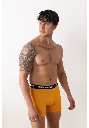 Franco Renzo Erkek 6'lı Lüx Kutulu Pamuklu Ve Likralı Boxer Haki - Hardal - Laci Çok Renkli