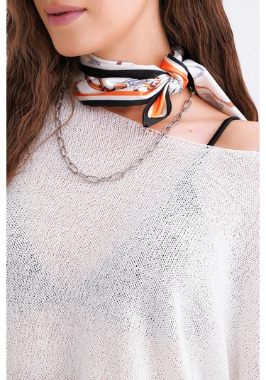 6933 Kadın Kayık Yaka İnce Mevsimlik Triko Kazak Beyaz Beyaz