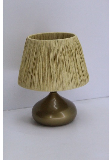 Üzüm Abajur Rafya Başlık Metal Elips Ayak Bej Eskitme