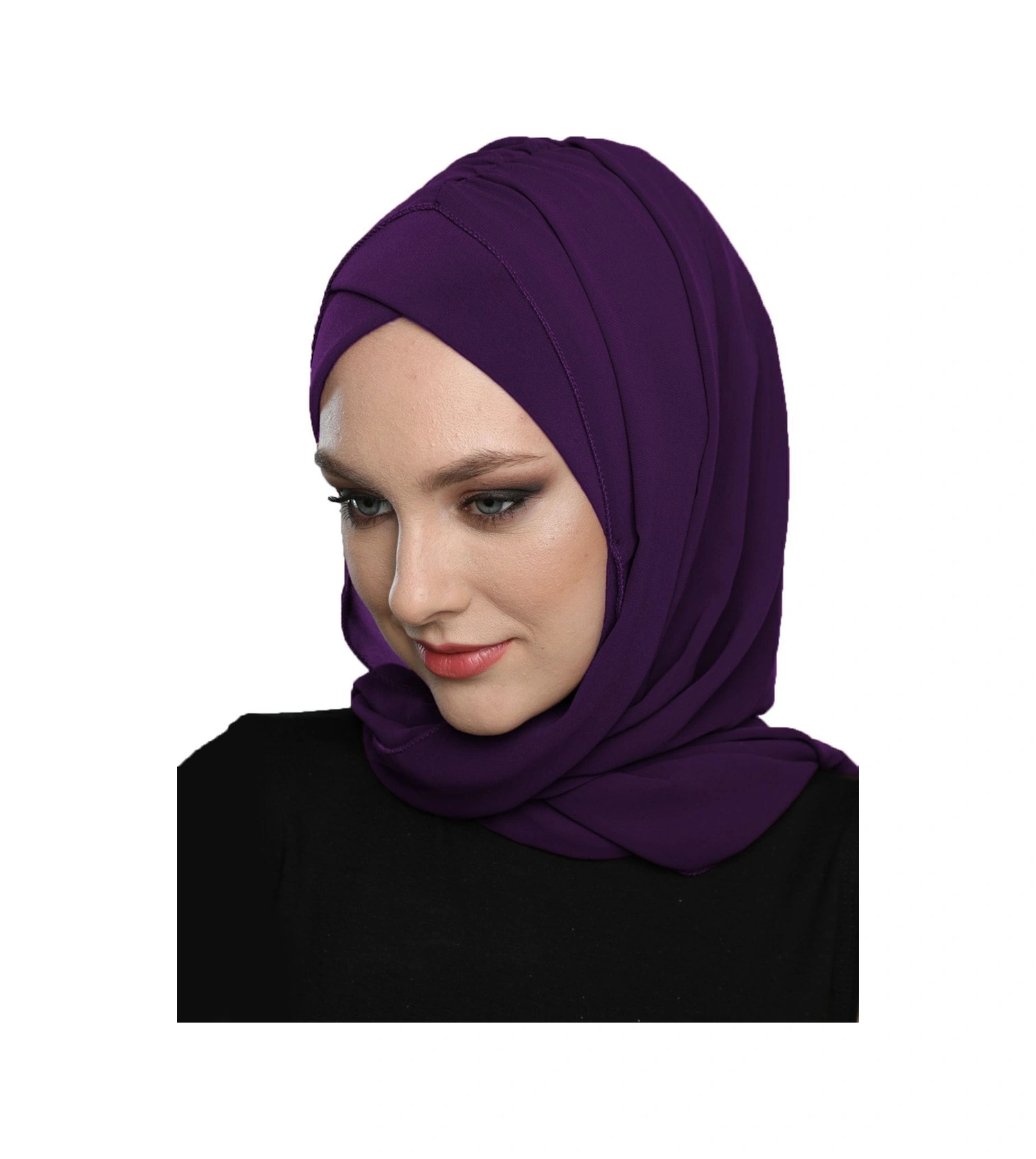 Şallı Takmatik Sade Mor Hazır Türban Tesettür Bone Namaz Örtüsü Mor