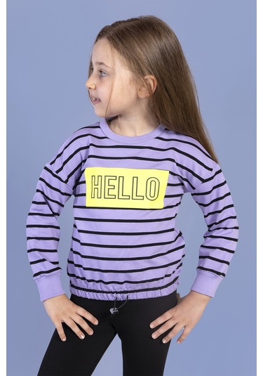 Toontoy Kız Çocuk Çizgi Desenli Baskılı Sweatshirt Lila