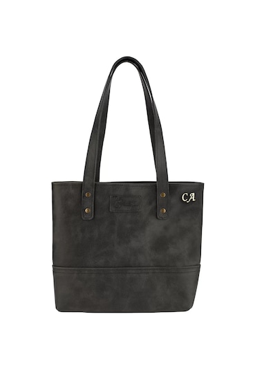 İsme Özel Tote Bag El Omuz Çantası - %100 Rainbow Deri - Ac03003 - Antrasit Antrasit